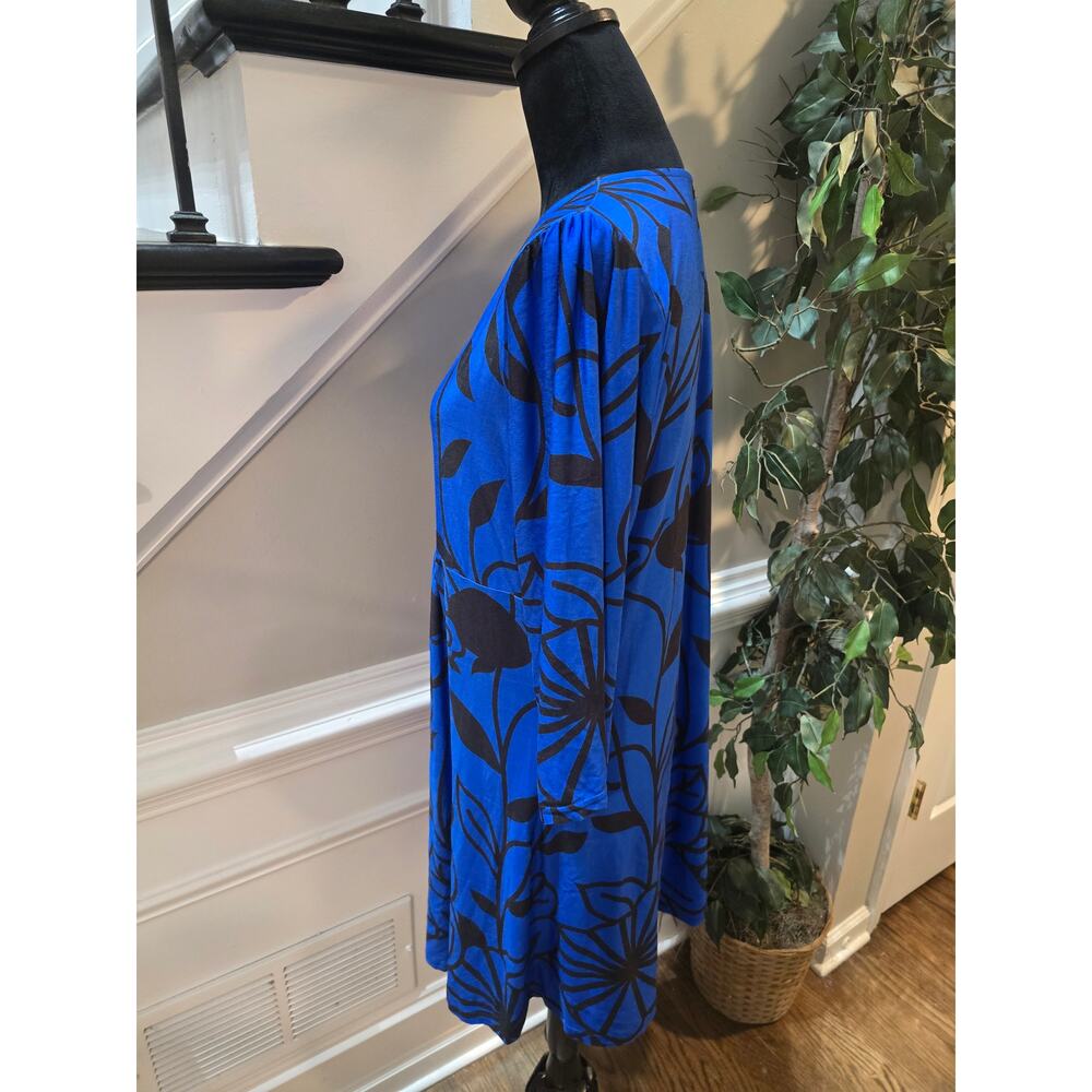 R&B Collection Midi Dress Women's 1X Blue Floral Casual Loose Fit Long Sleeves - Picture 6 of 11